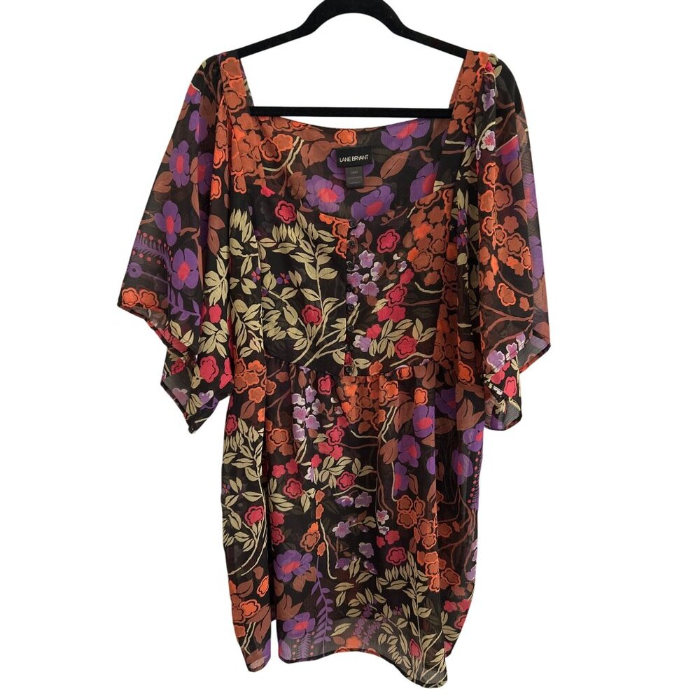 Lane Bryant Floral Print Sheer Kimono Sleeve Blouse 22/24 Polyester Made In USA
